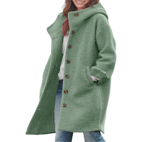 Women's Green  Winter Single Breasted Long Wool Coat  Casual Wool Blend Trench - Picture 1 of 3
